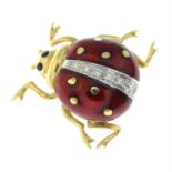 An enamel ladybird brooch, with pave-set diamond highlights.