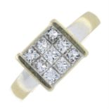 An 18ct gold square-shape diamond cluster ring.
