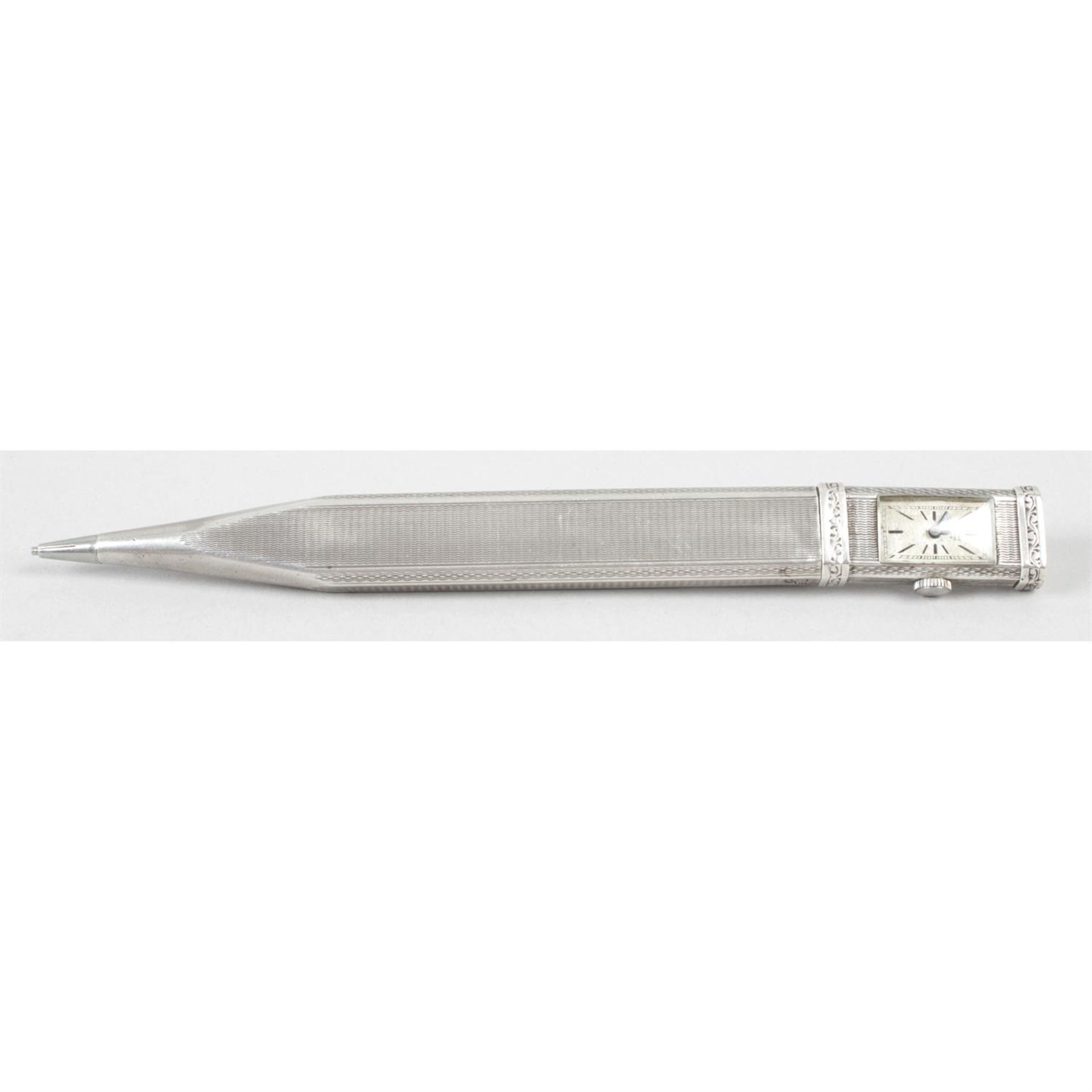 A 1920s/1930s Bucherer silver cased novelty propelling pencil with fitted mechanical watch to