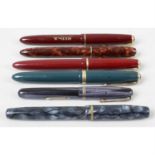 A mixed selection of six assorted fountain pens, to include Waterman and Parker examples, etc.