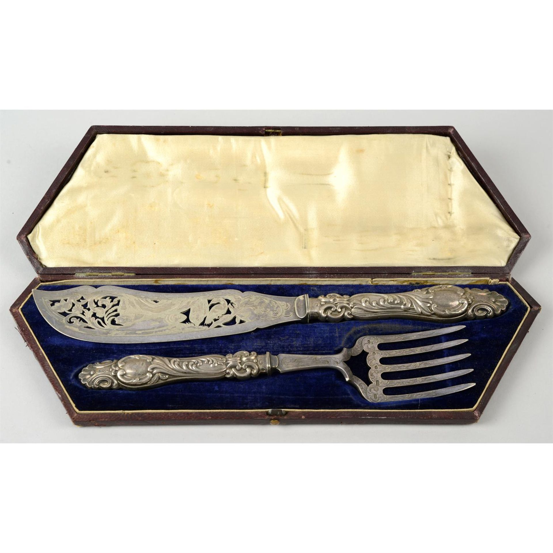 Two cased pairs of Victorian fish servers. - Image 3 of 4