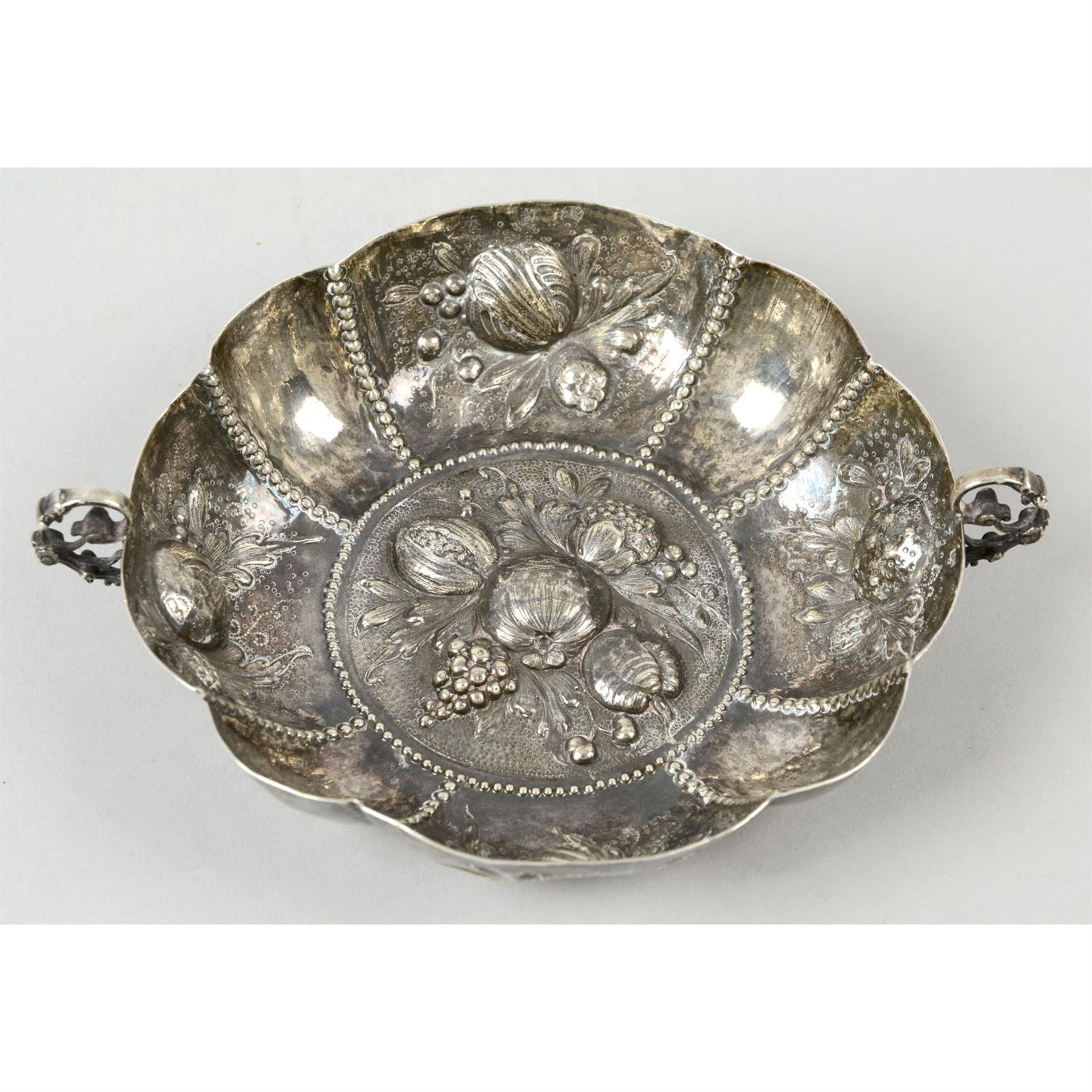 A late 19th century silver fruit embossed bowl, with import mark.
