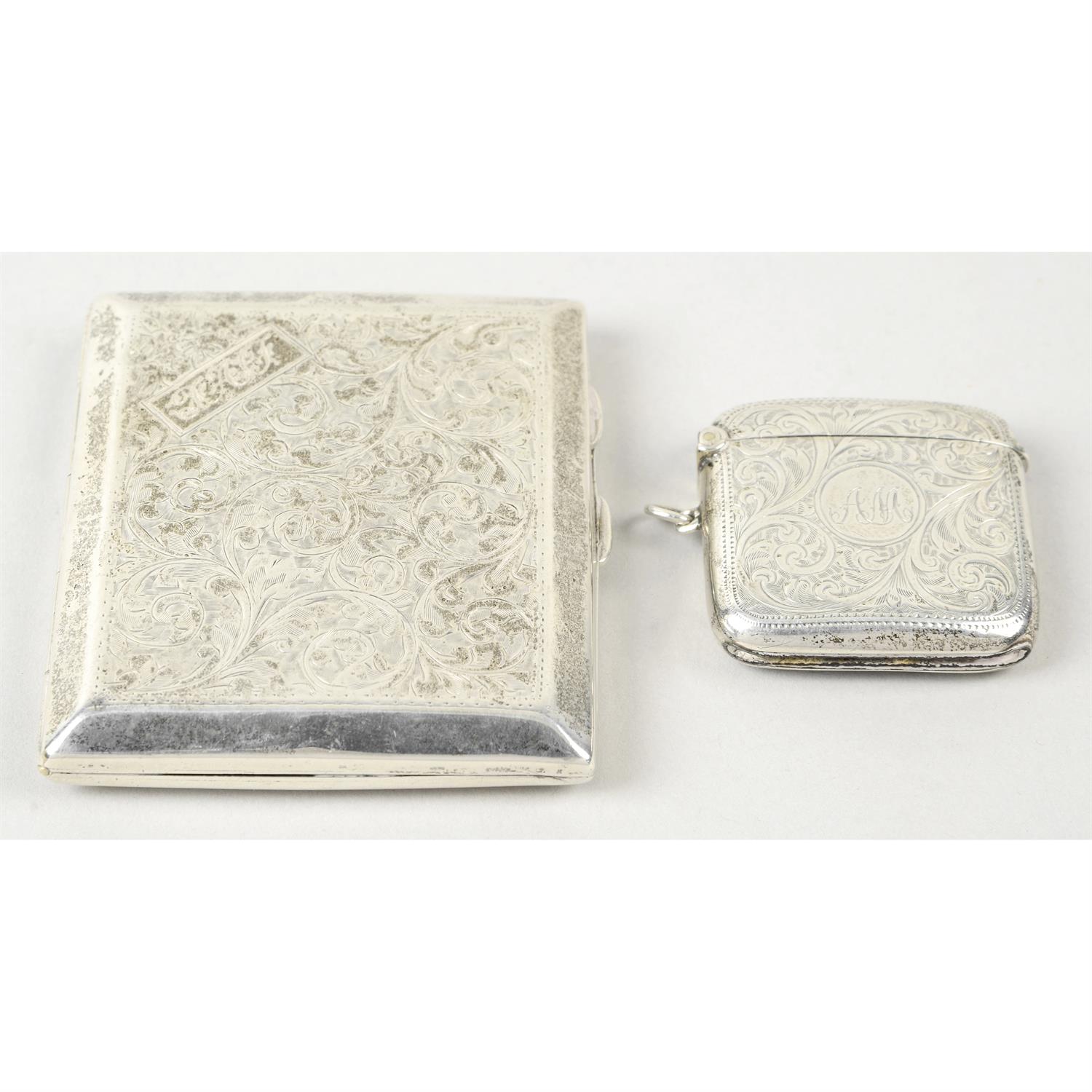 A 1920's silver cigarette case & vesta case. (2).