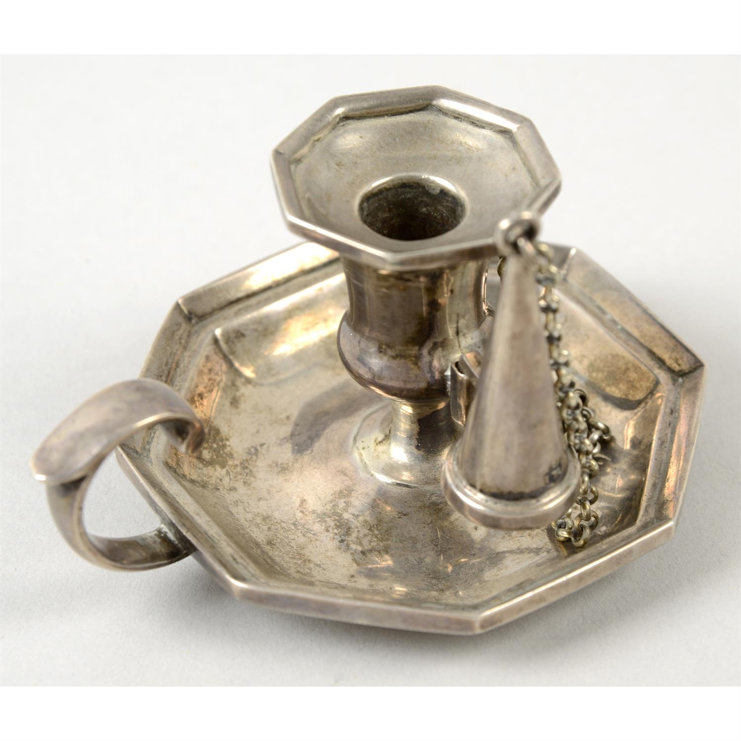 An early Victorian silver small chamberstick, with conical extinguisher. - Image 2 of 3