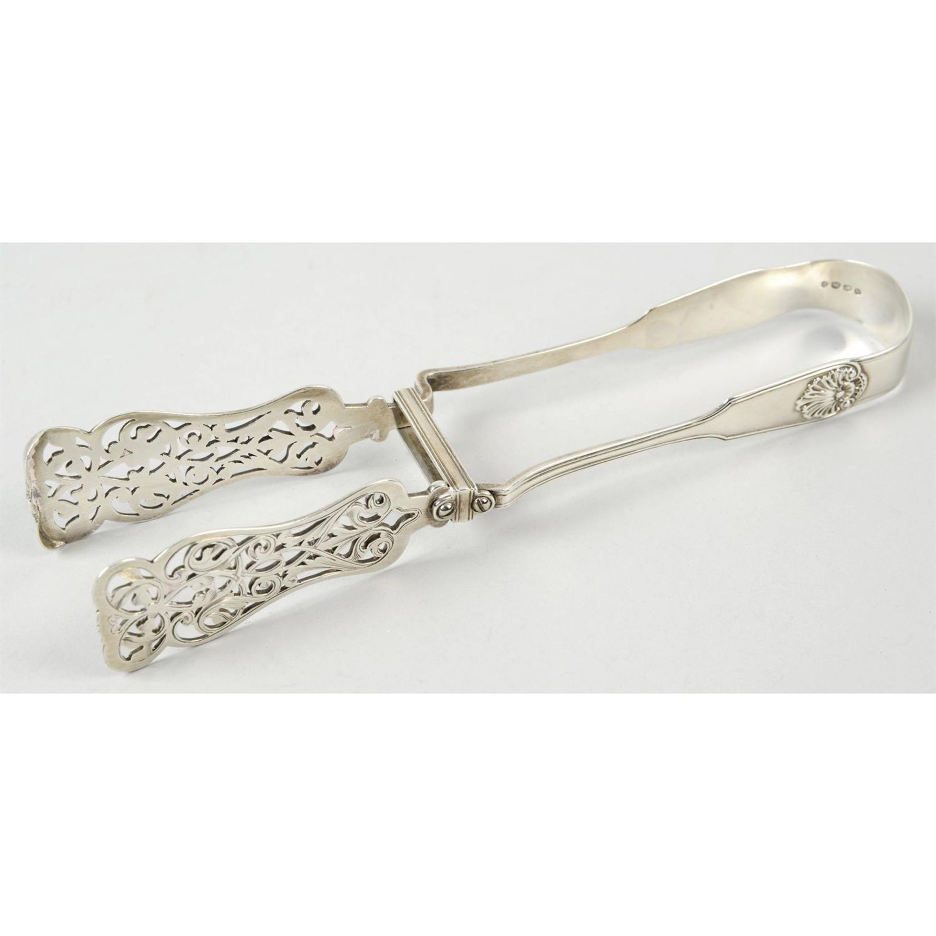 A pair of mid-Victorian silver asparagus tongs.