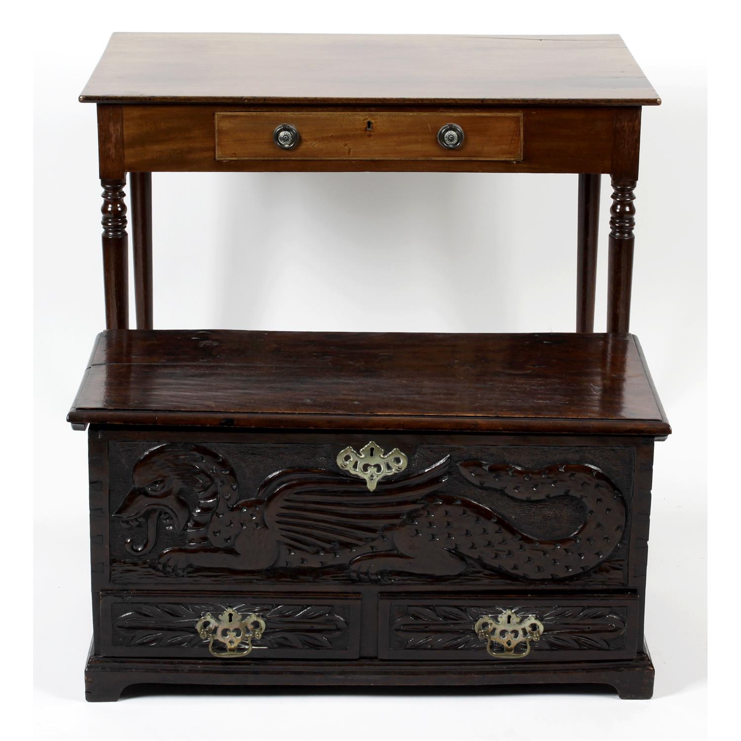 A mixed selection of assorted furniture, to include a wooden blanket box, a dressing table,