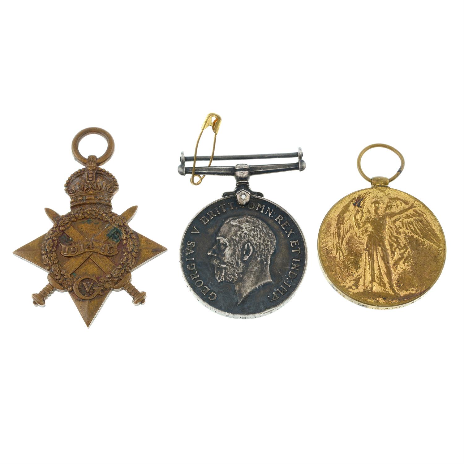 A Great War Trio; together with a Great War Pair & a WWII Defence Medal in postage box.