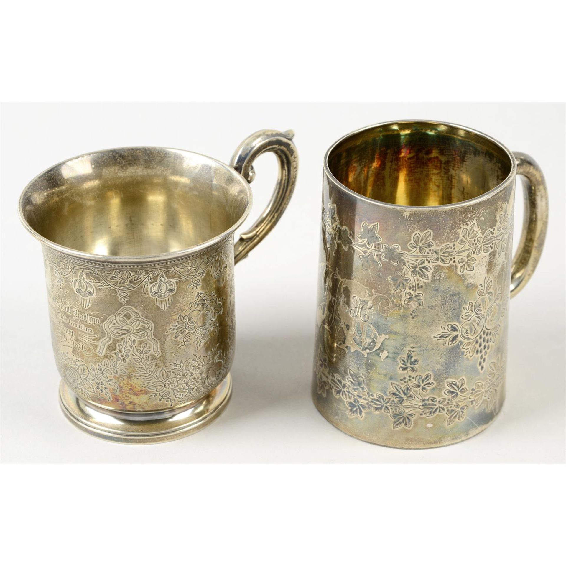 Two Victorian silver christening mugs.