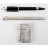 A Cartier and a Montblanc pen, together with a vintage cigarette lighter. (3)