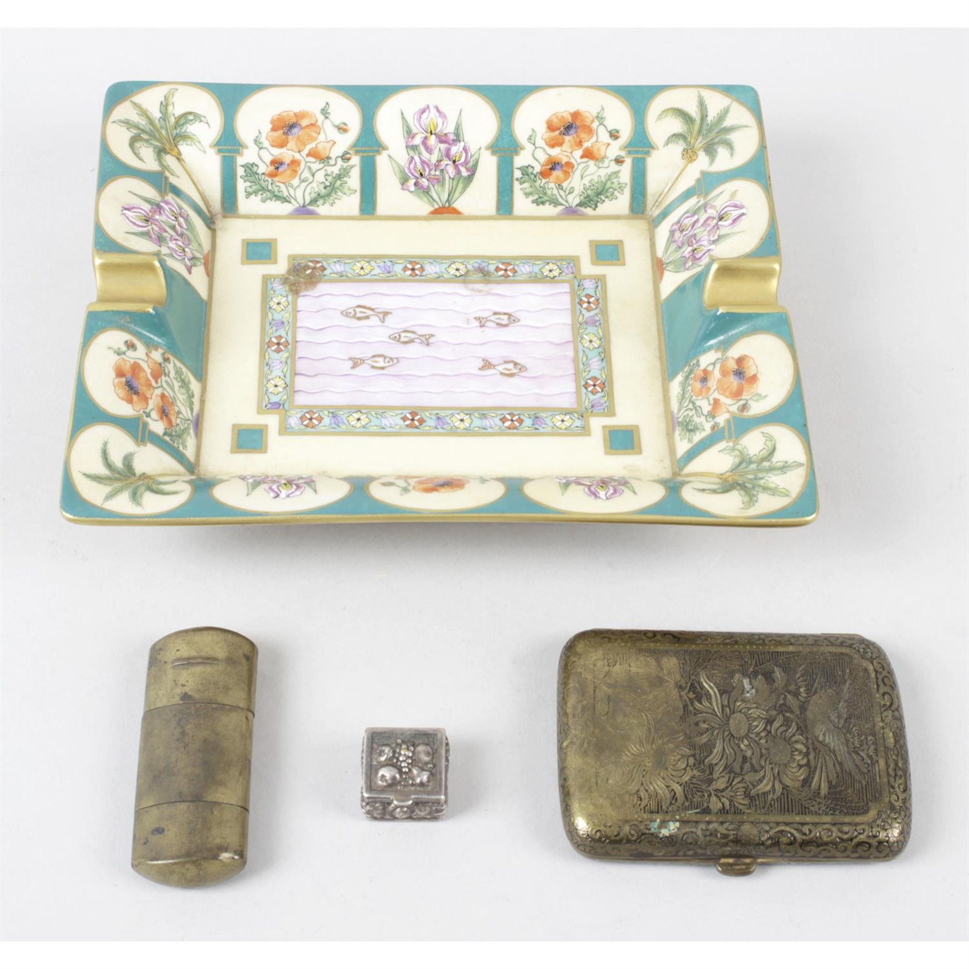 A mixed selection of assorted items, to include a Hermès ceramic ashtray, metal shoe buckles,