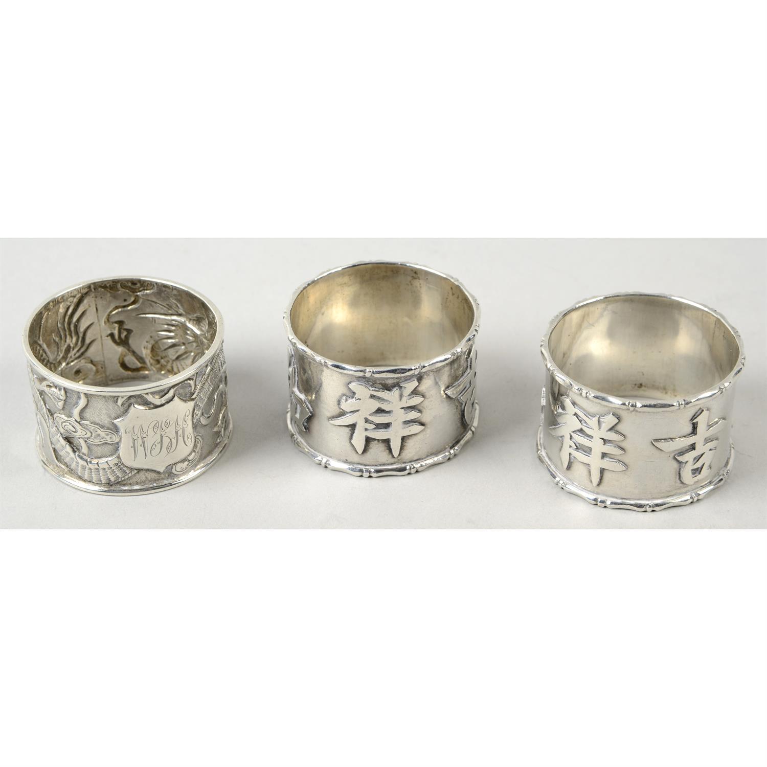 A Chinese export silver cruet set; together with three napkin rings. - Image 3 of 4