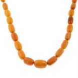 An amber bead single-strand necklace.