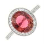 An 18ct gold pink tourmaline and circular-cut diamond cluster ring.