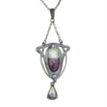 An Art Nouveau silver and enamel pendant, with chain, by Charles Horner.