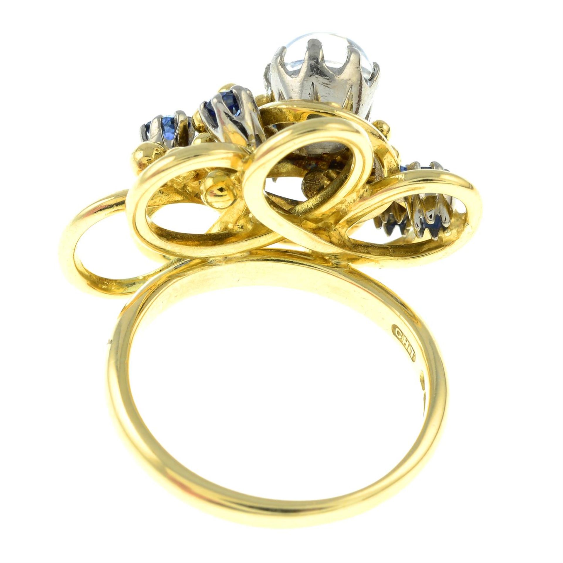 An 18ct gold moonstone and sapphire dress ring. - Image 2 of 2