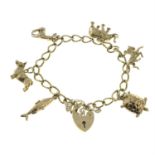 A 9ct gold charm bracelet, suspending six 9ct gold animal charms.