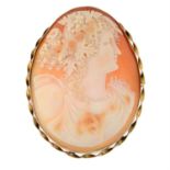 An early 20th century 9ct gold shell cameo brooch, depicting Bacchante.