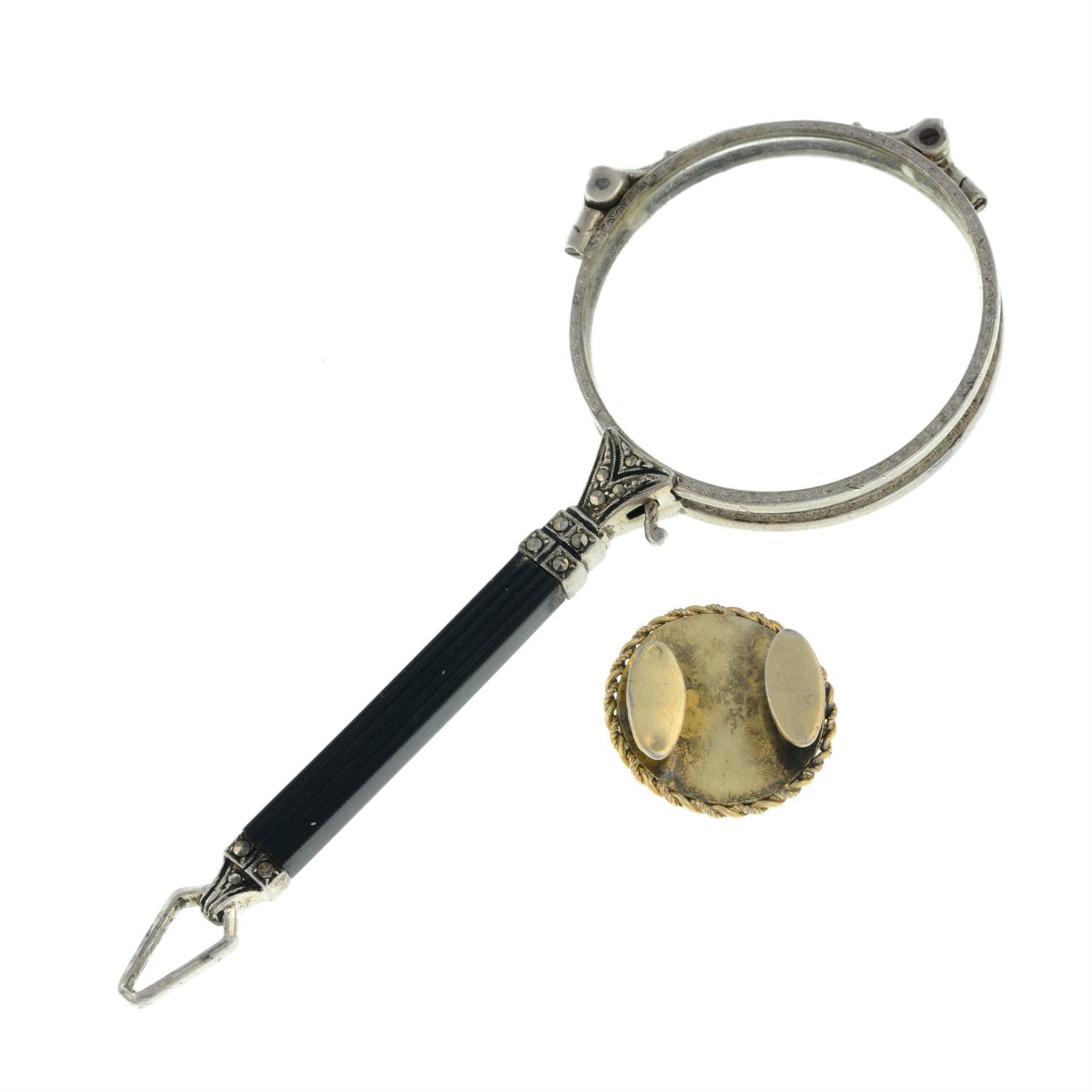 A marcasite lorgnette, and an enamel and paste stud. - Image 2 of 2