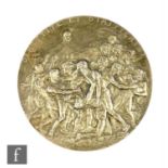 A French R. Marschall Pope Pius XII circular silvered plaque depicting fighting figures with