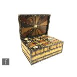 A 19th Century Ceylonese porcupine quill box, the panelled box produced from ivory, ebony and quill,