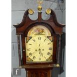 A 19th Century mahogany longcase clock painted arch dial by Jas Rough Kilcaid, enclosed by a