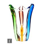 A large Mstisov Glassworks Rhapsody range vase designed by Frantisek Zemek of triangular form,