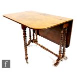 A late Victorian walnut Sutherland table, the veneered top above spiral turned columns united by a