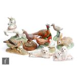 Ten assorted Basil Matthews naturalist models of animals to include a unicorn, a hare, dogs and