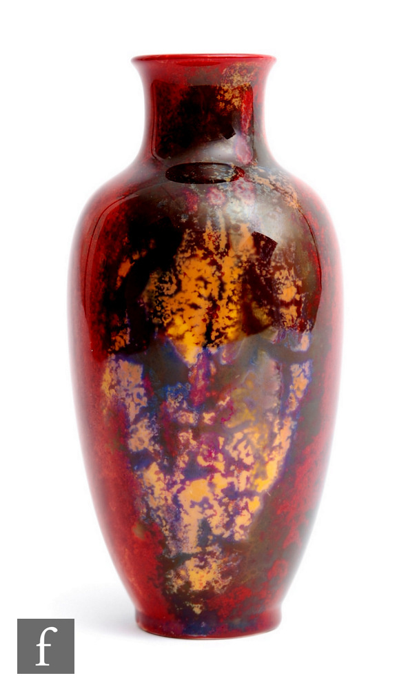 A Royal Doulton Flambe vase of high shouldered form with a flared collar neck decorated in an all - Image 2 of 2