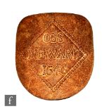 A 20th Century cast iron domed plaque stamped OBS Newark 1646 within a diamond bead border, 27cm x