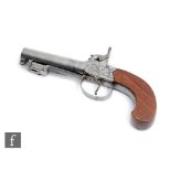 A 19th Century box lock percussion pistol by Edge Manchester, spring bayonet, 7.5cm screw off