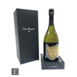 A bottle of 1999 Dom Perignon champagne, boxed.