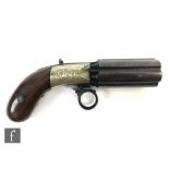 A mid 19th Century J.R. Cooper's patent six shot percussion cap pepperbox pistol, with ring trigger,