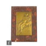 A French F.P Niclausse paperweight with a central rectangular bronze plaque depicting Aquarius above