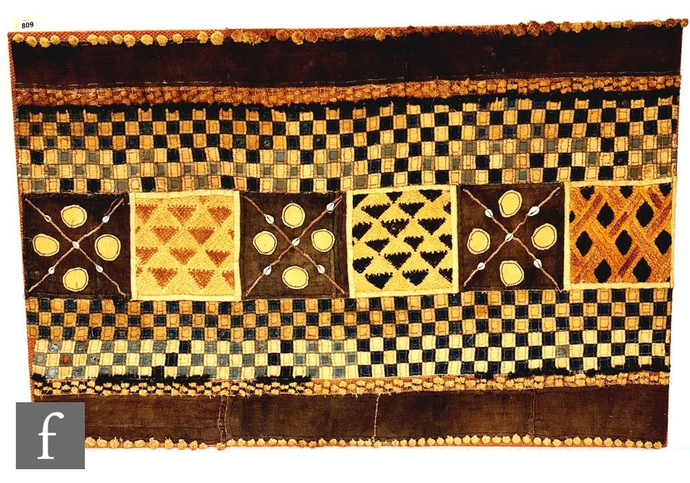 A traditional hand woven, geometrically patterned, cut pile cloth, Kuba tribe, Democratic Republic