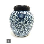 A Chinese blue and white vase, late Ming Dynasty (1368-1644), of ovoid form, the gentle sloping
