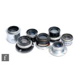 A collection of camera enlarging lenses to include Ross Resolux 9cm f4 Enlarging Lens, serial number