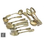 A parcel lot of assorted Georgian and later fiddle pattern flatware to include table spoons,