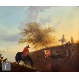 MANNER OF AELBERT CUYP - Drovers with cattle by a stream, oil on canvas, an early 19th Century copy,