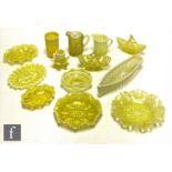 A collection of late 19th Century Davidsons Primrose Opal pressed glass fancy goods in various