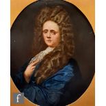 ENGLISH SCHOOL (MID 18TH CENTURY) - Portrait of a gentleman wearing a curled wig and blue cloak,