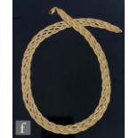 A 9ct hallmarked plaited gold necklet with flash cut details, weight 13g, length 46cm, terminating