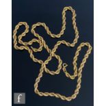 A 9ct hallmarked modern rope chain, weight 24g, length 78cm, terminating in bolt ring fastener.