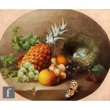 FANNY HILL (LATE 19TH CENTURY) - A still life composition with pineapple, bird's nest and moth on