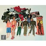 A collection of Palitoy Action Man items comprising three figures, a partial Action Soldier box,