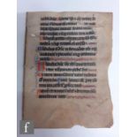 A page of vellum from a Latin breviary, French, 12th Century, unframed, 19cm x 14cm.