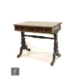 A 19th Century small mahogany library table fitted with two short drawers below a green leather