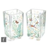 A pair of late 19th Century Bohemian crystal glass vases, possibly Moser, of square section raised