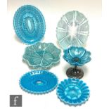 A small collection of late 19th Century Davidsons Blue Pearline dishes in various designs. (6)