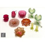 A collection of 19th Century and later decorative glass to include a ruby cream and sugar set,